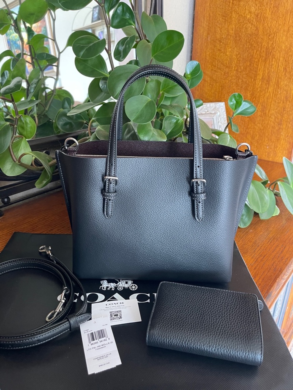 NWT Coach Black Mollie 25 Tote with Chain Strap and Matching Wallet - Picture 3 of 13
